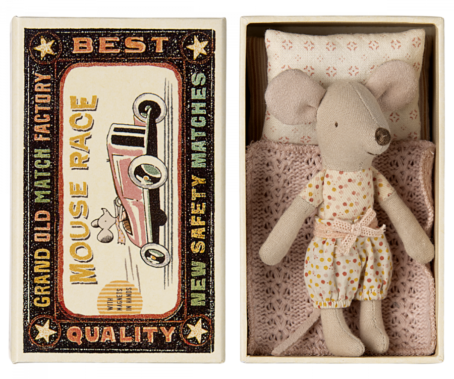 Maileg Little Sister Mouse in a matchbox