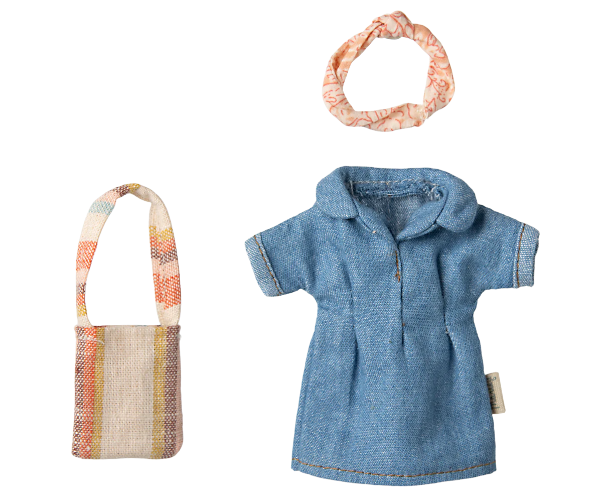 Maileg Denim Dress and Bag for Mum Mouse