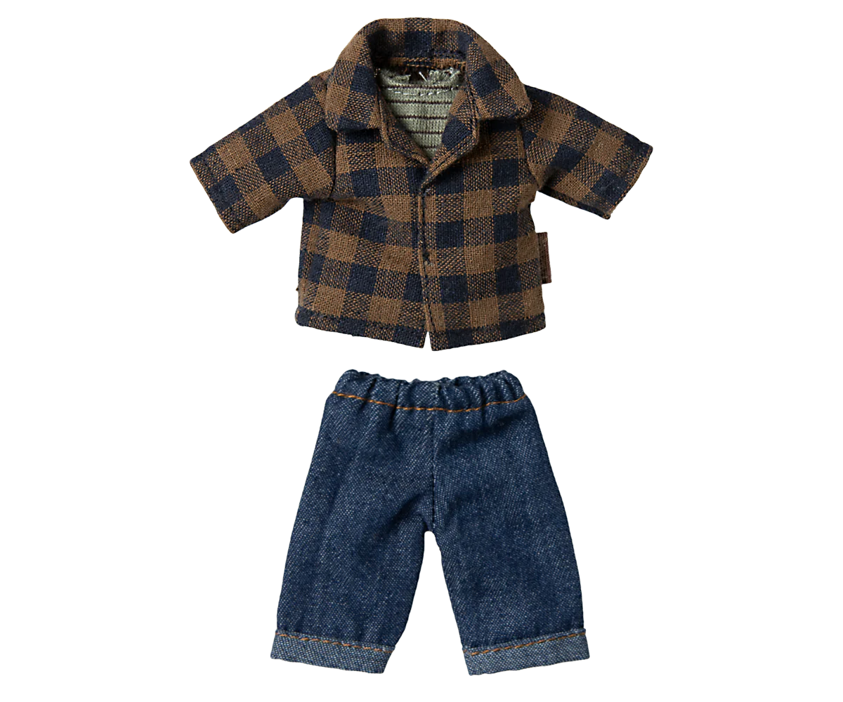Maileg Brown Checked Shirt and Pants for Dad Mouse