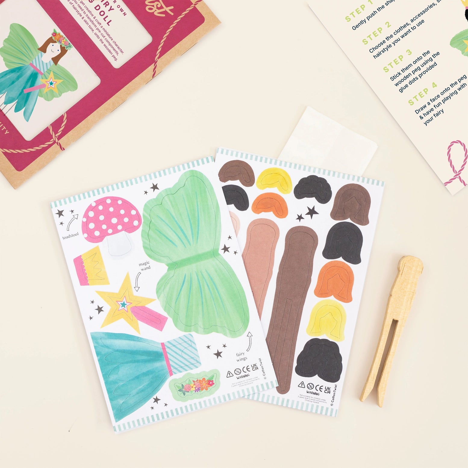Set of hair accessory stickers with a clothespin on a light background
