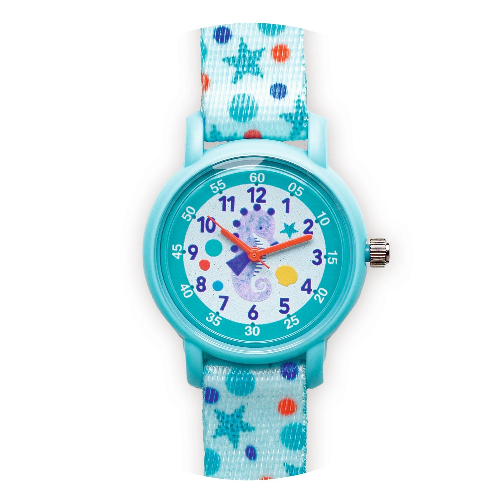 Children's watch with a colorful strap on a white background