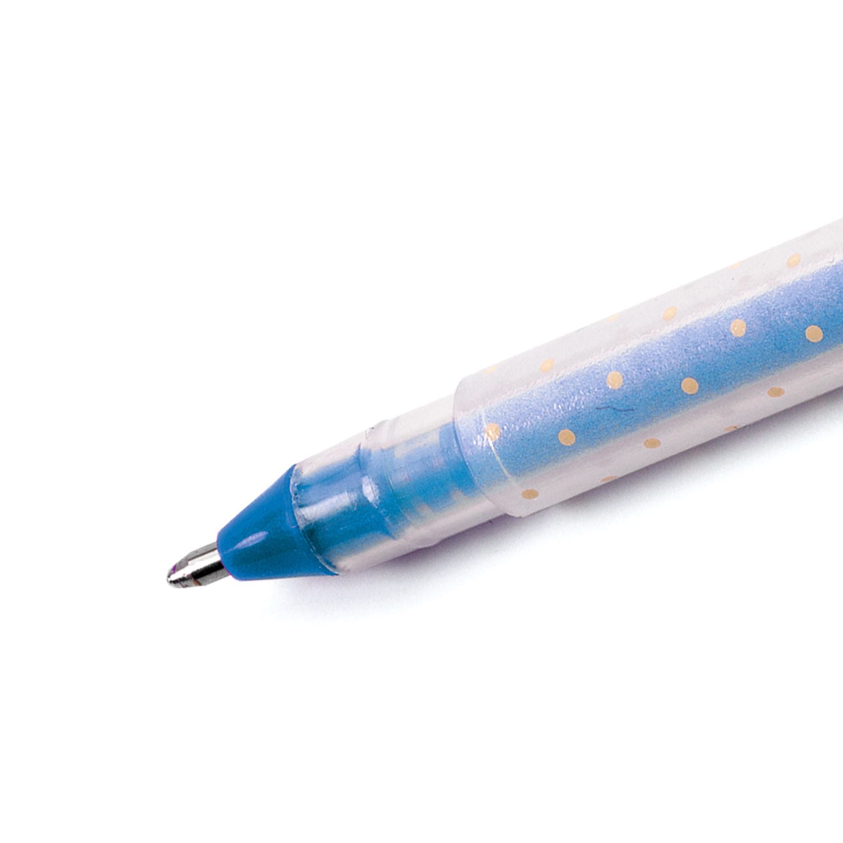 Pen with blue and white design on a white background