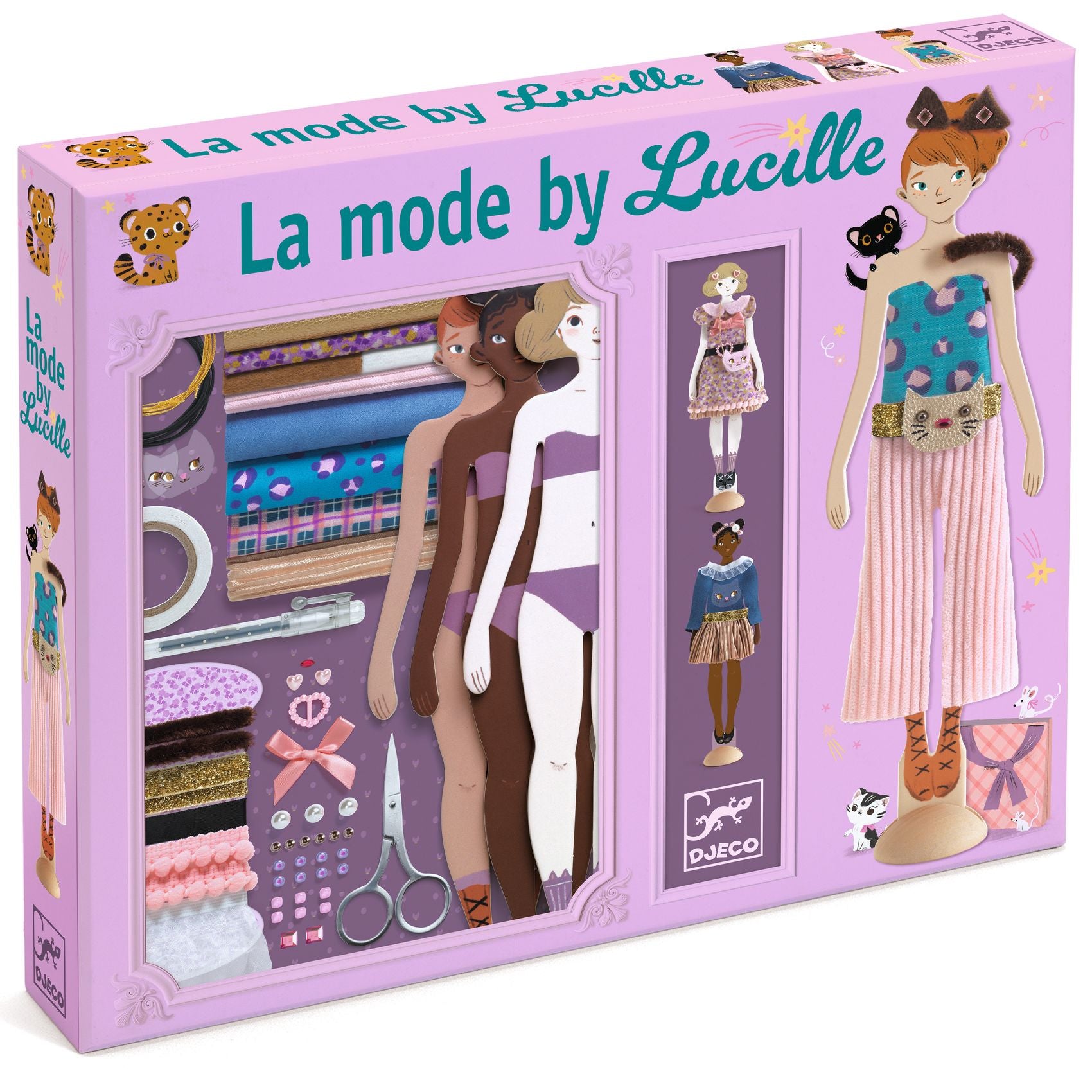 Box for 'La mode by Lucille' fashion design set with illustrated dolls and fashion items.