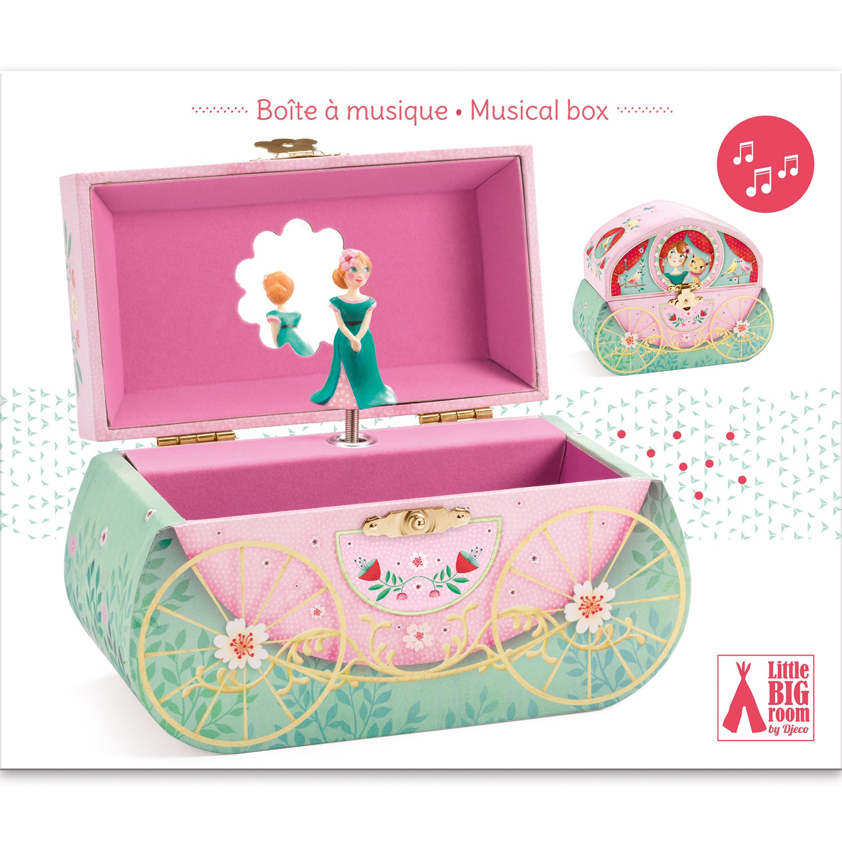 Musical box with princess design and 'Little Big Room' Djeco branding