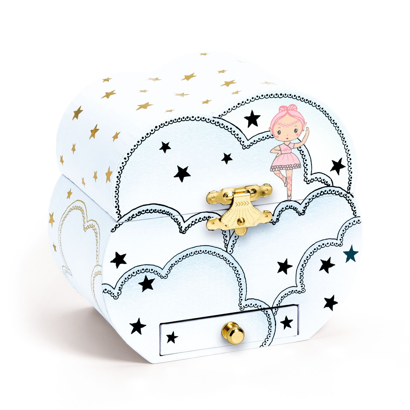cloud-shaped music box with a fairy design on a white background