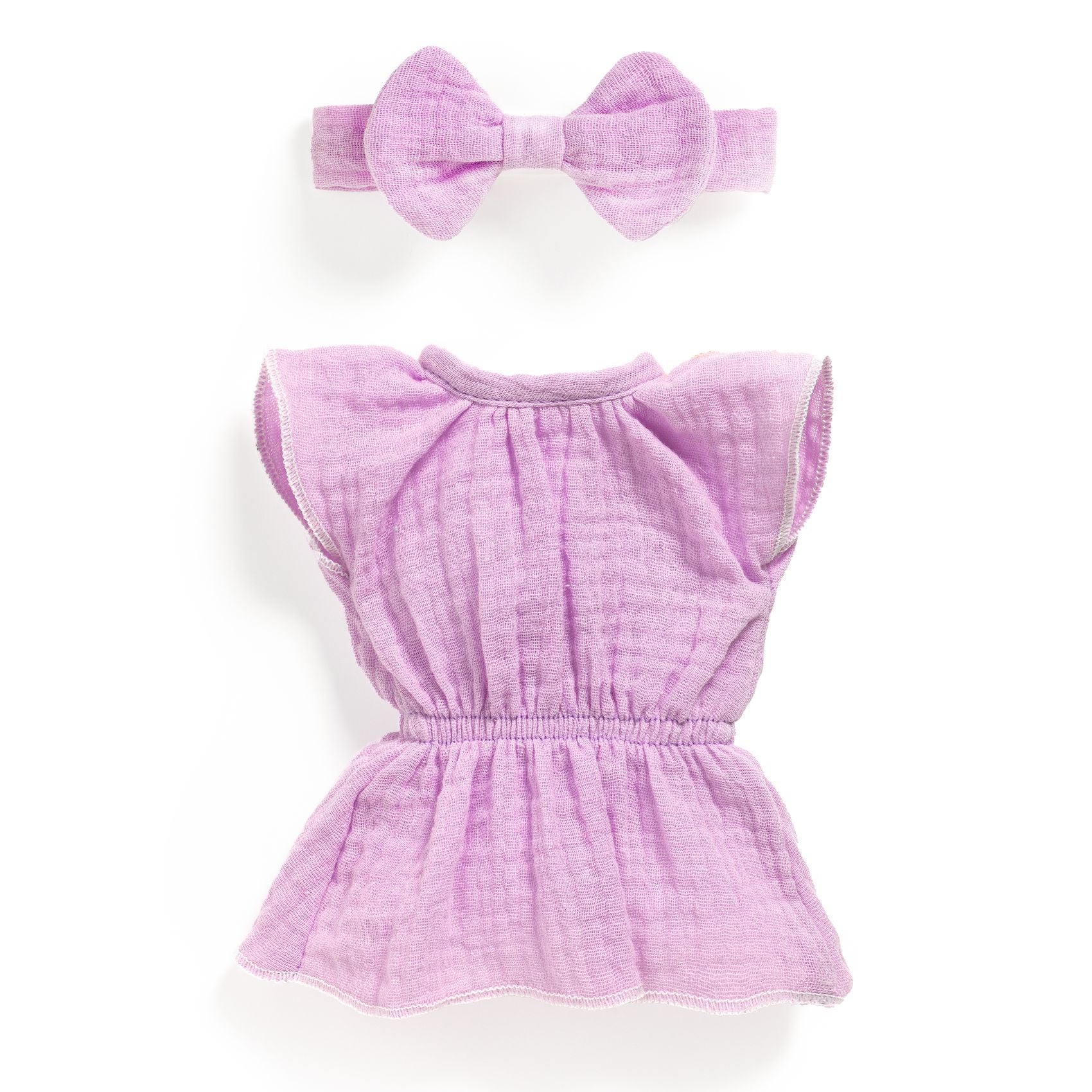 Purple baby romper with matching headband on a white background