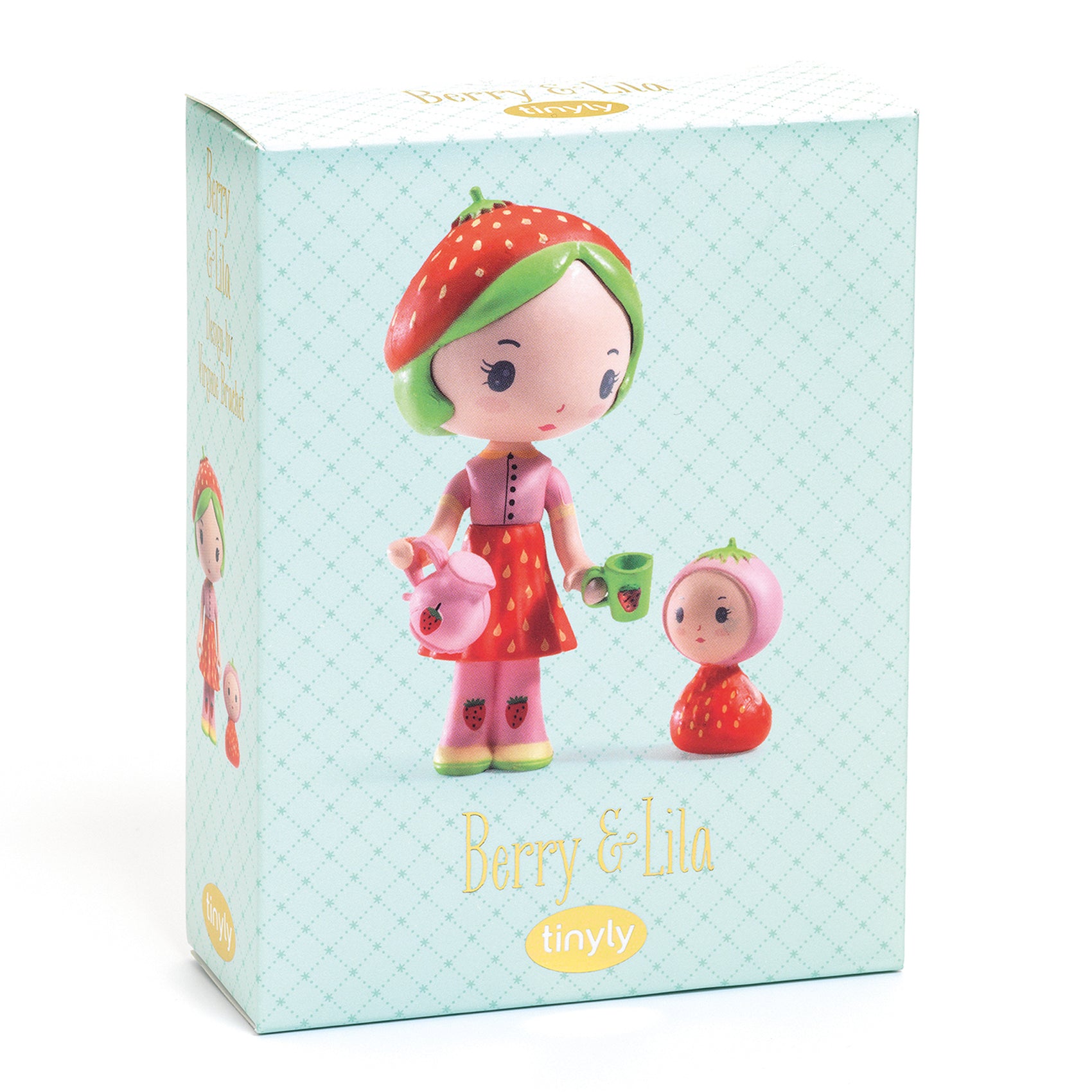 Box packaging for 'Berry & Lila' toy figures with a strawberry-themed design.