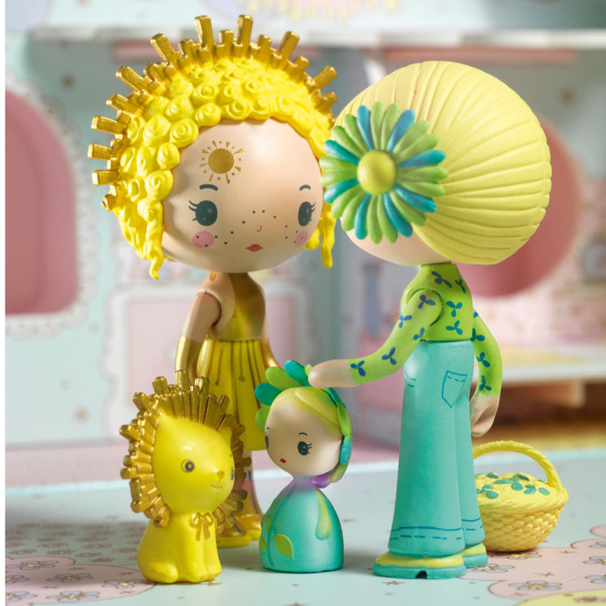Colorful toy figures with unique hairstyles in a playful setting