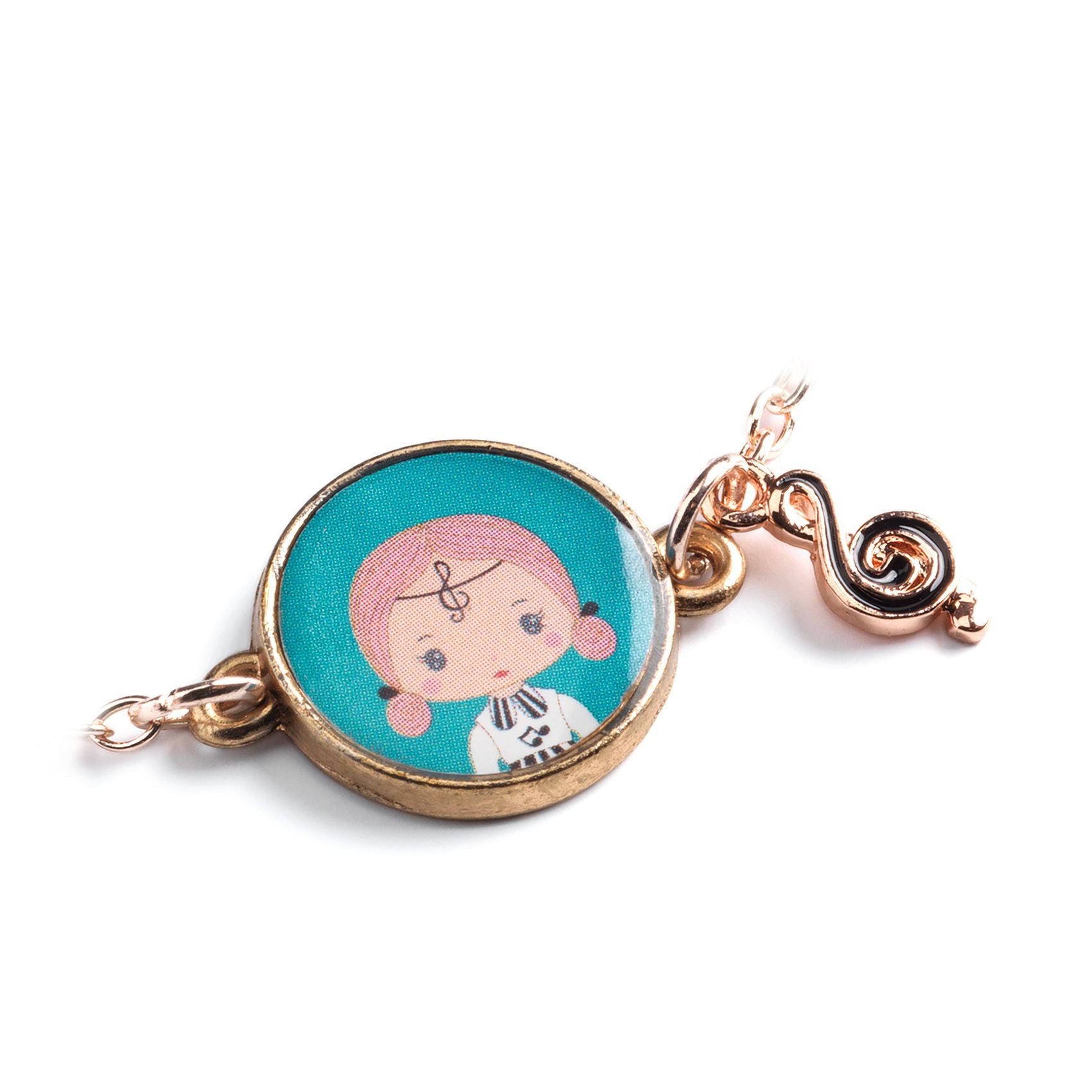 Jewelry charm with a character design on a white background