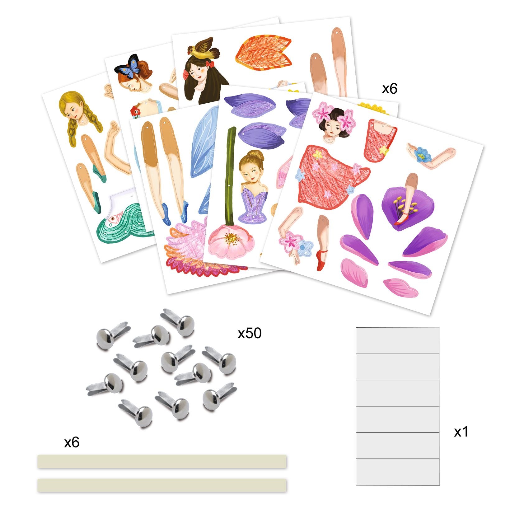 Set of fairy stickers with accessories on a white background