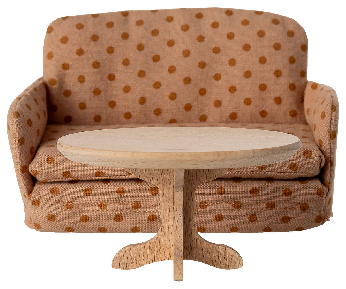 MAileg sofa bed in spot design with wooden coffee table