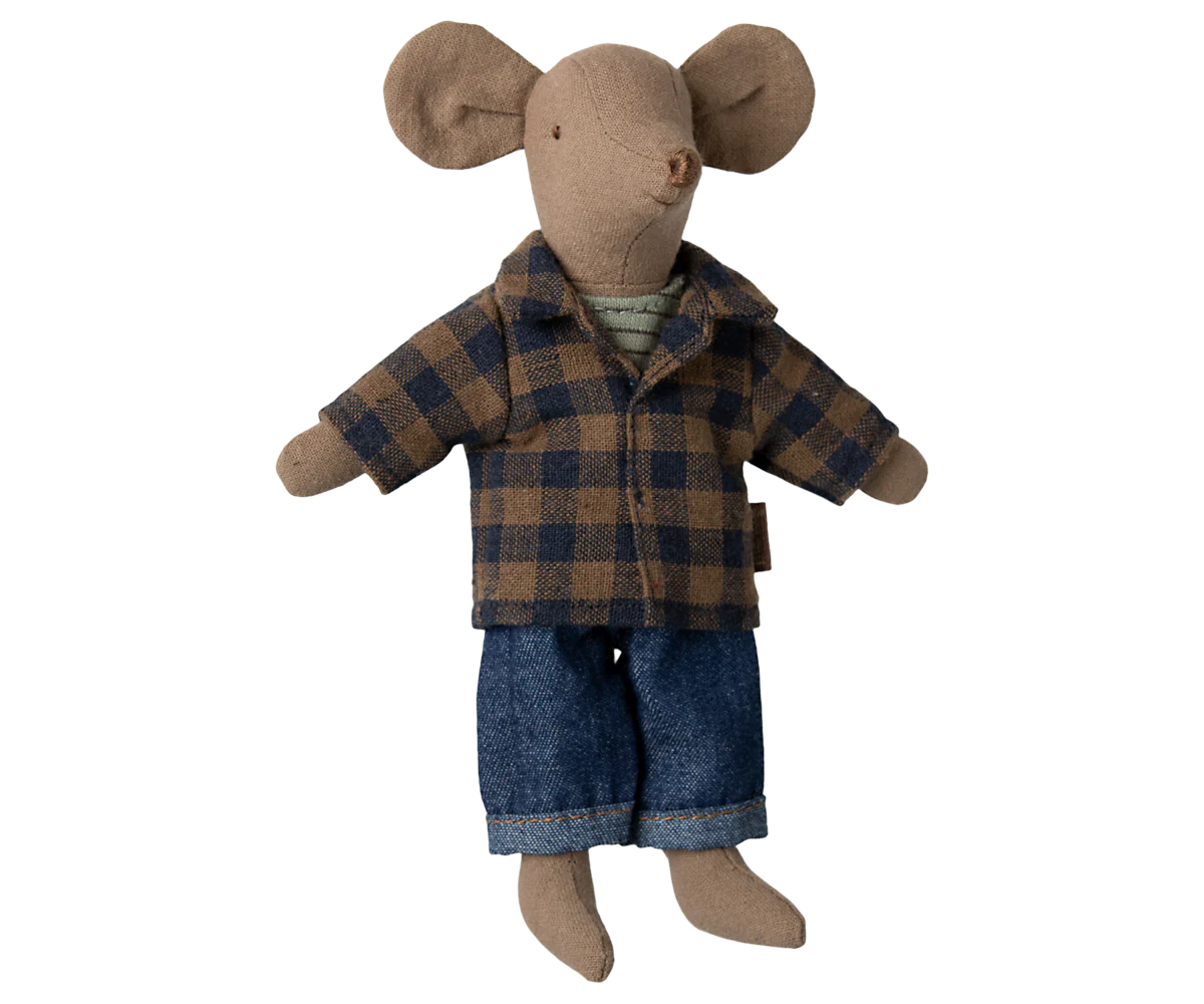 Maileg Brown Checked Shirt and Pants for Dad Mouse