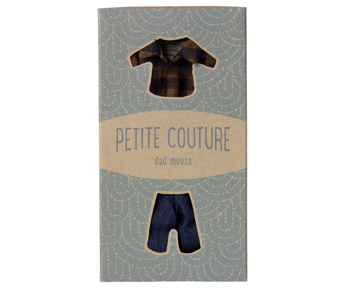 Maileg Brown Checked Shirt and Pants for Dad Mouse Package