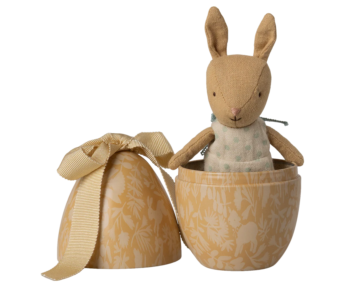 Maileg Easter egg with micro rabbit, Small - Cream Yellow