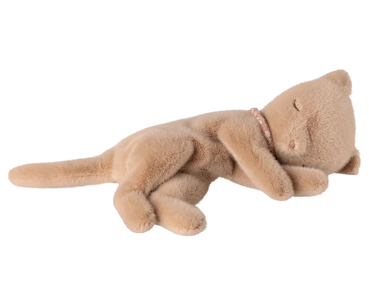 Maileg sleeping kitten Plush cat toy on a white background
