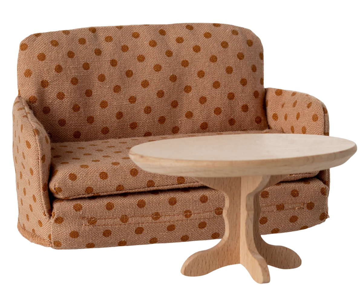 Maileg Sofa bed, Mouse - Dots and table