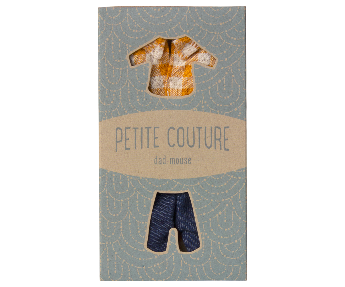 Maileg Yellow checked shirt and pants for Dad mouse