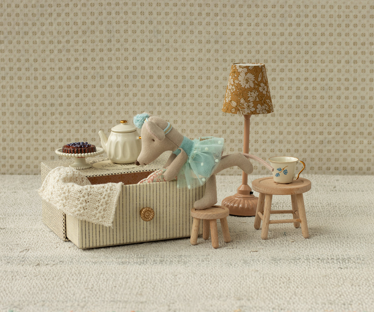 Maileg dance mouse in a day bed blue