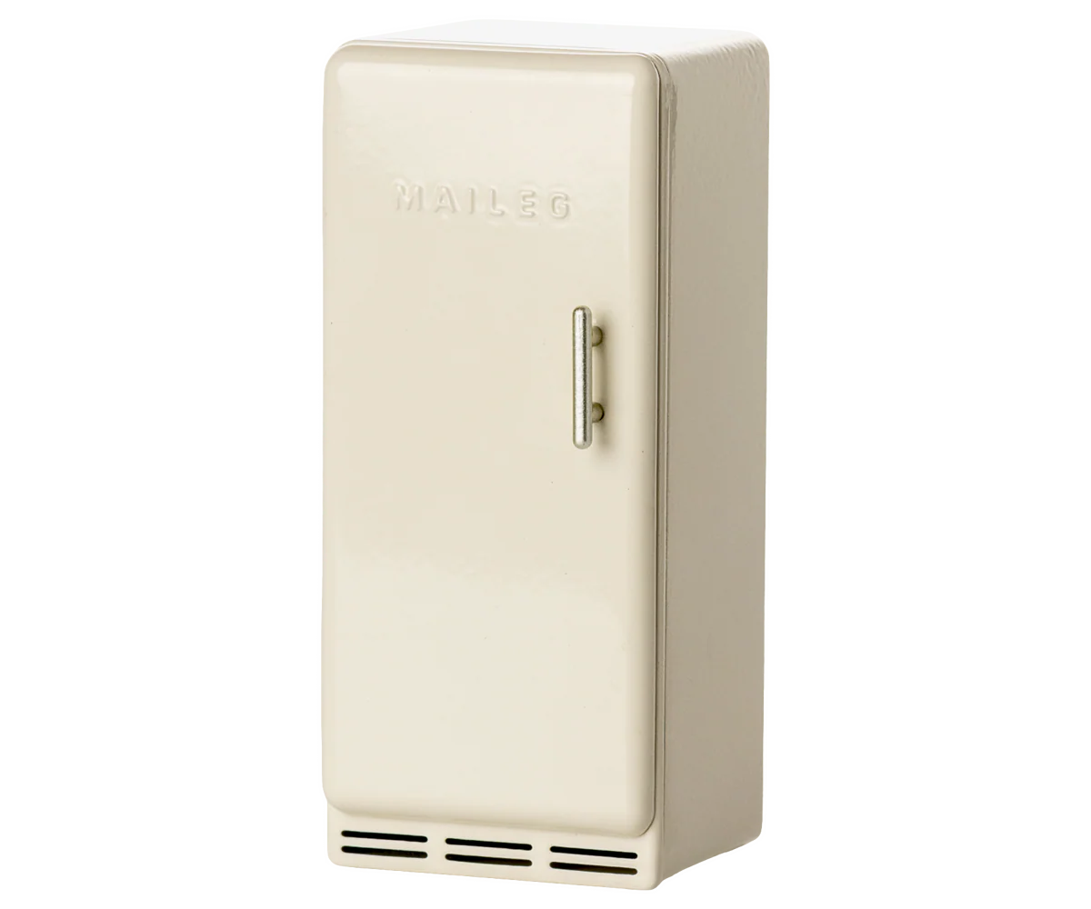 Vintage-style refrigerator for dolls house with 'Maileg' branding on a white background