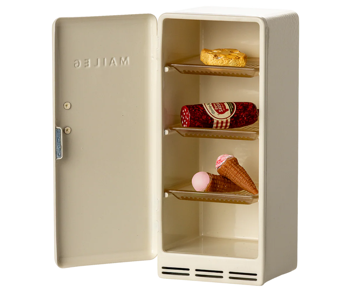 Maileg metal fridge with food for small dolls houses