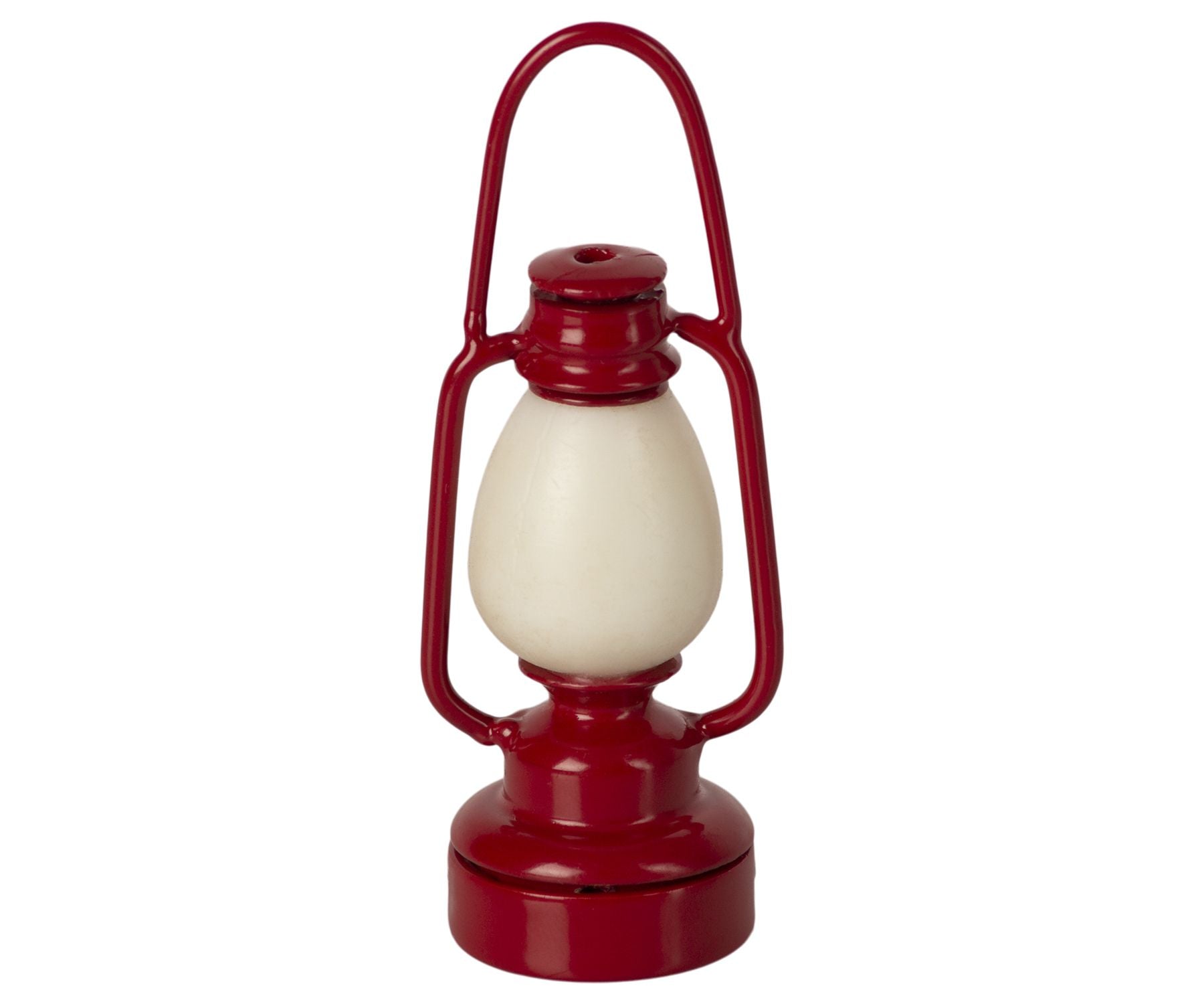 Maileg miniature Red lantern with a white bulb on a white background