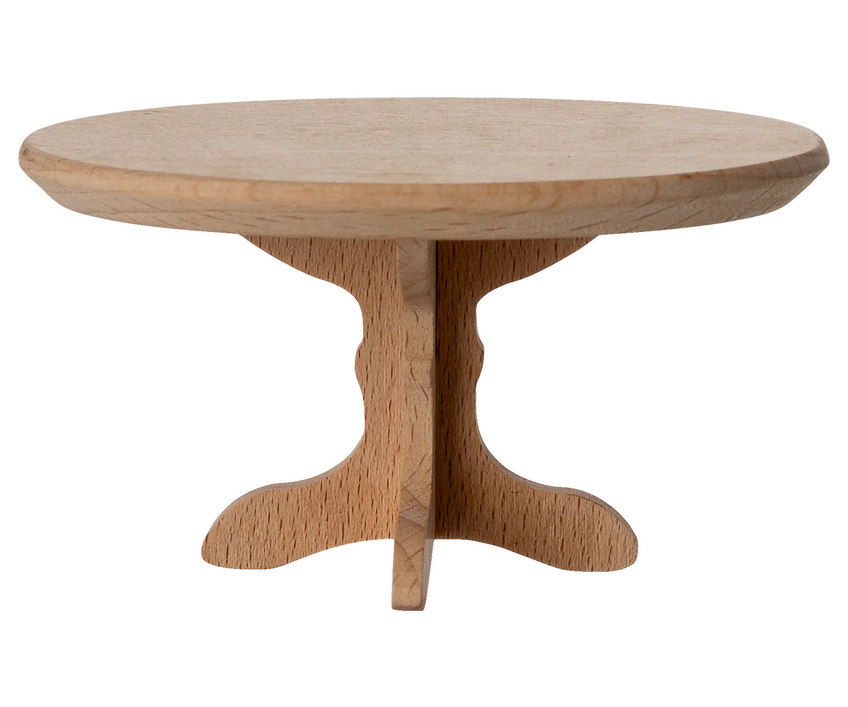 Maileg Round wooden table with a pedestal base on a white background