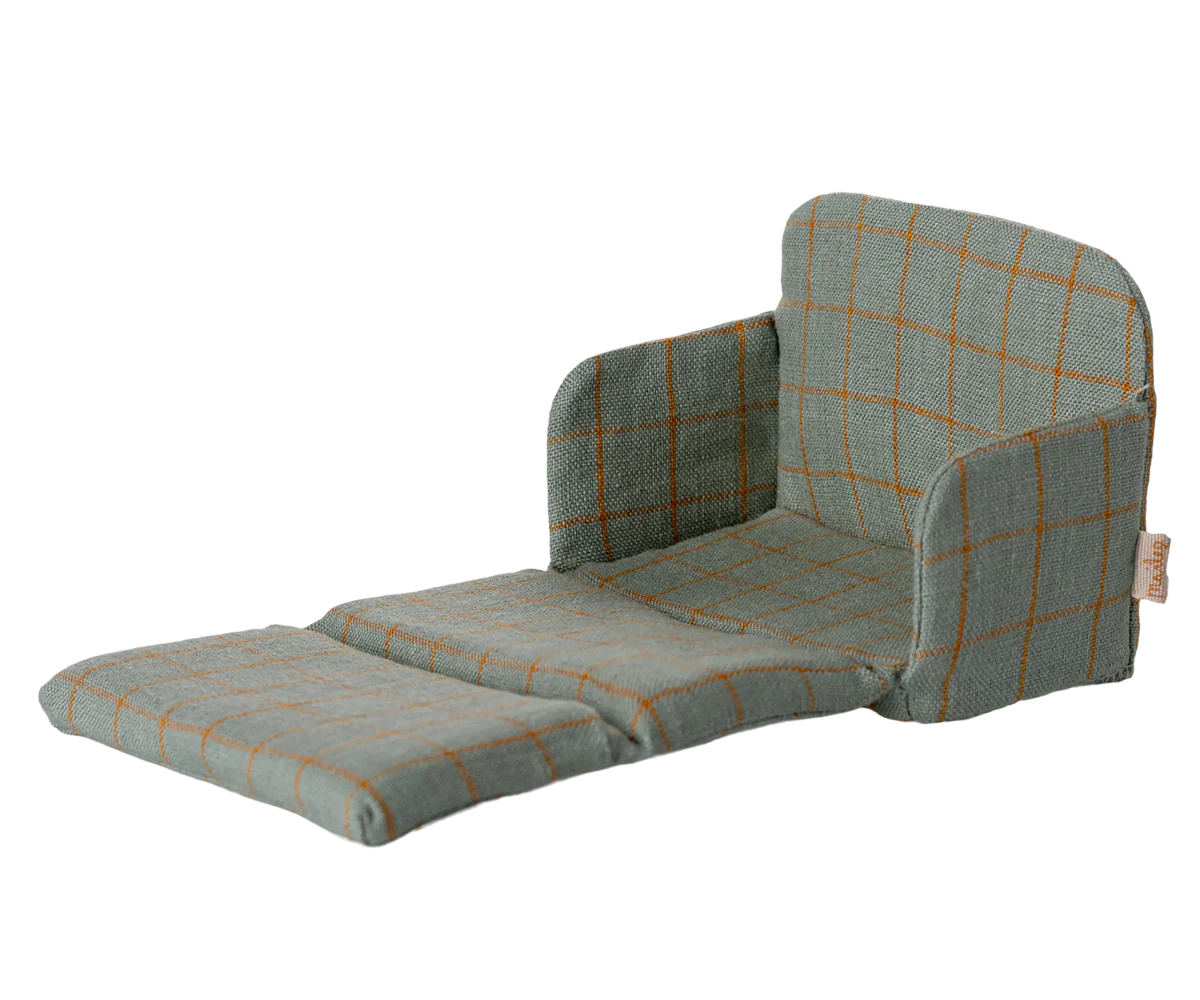 Maileg checked -patterned sofa bed opened up  on a white background
