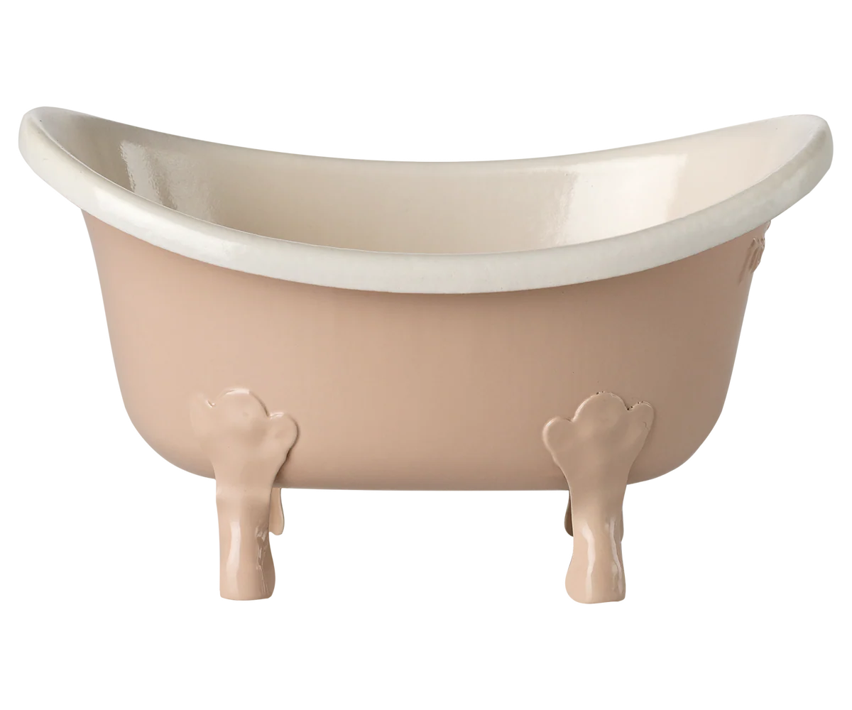 Maileg toy pink freestanding bathtub with white interior on a white background