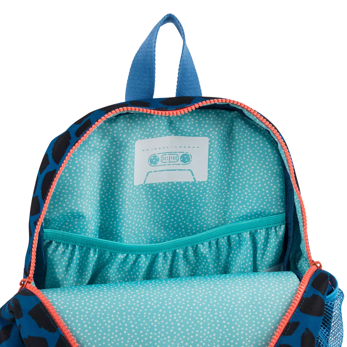 Teal backpack with blue accents and a visible brand logo on a white background