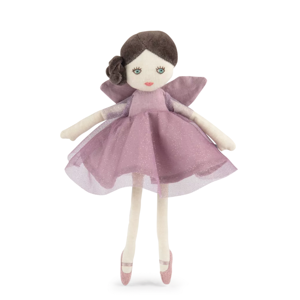 fairy Doll in a purple dress with a white background
