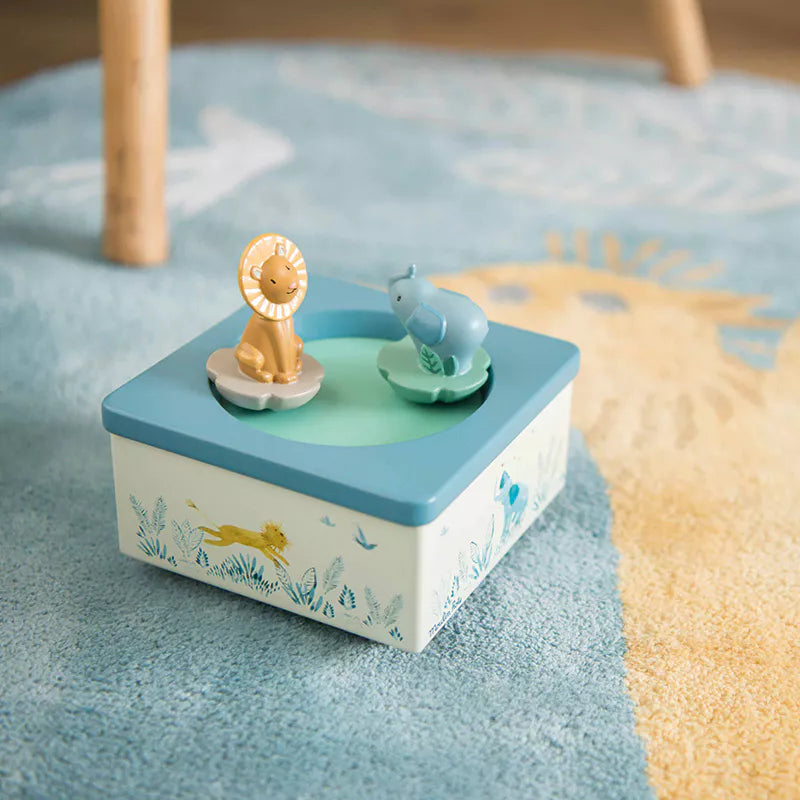 safari Moulin Roty Musical Box, Lion & Elephant