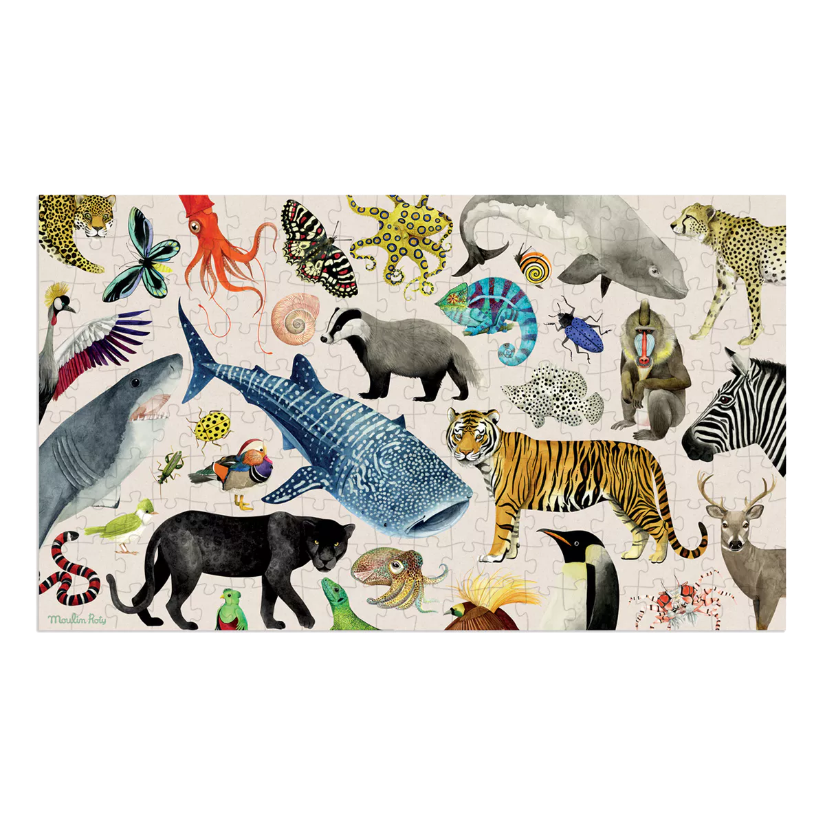 jigsaw puzzle of various animals on a white background