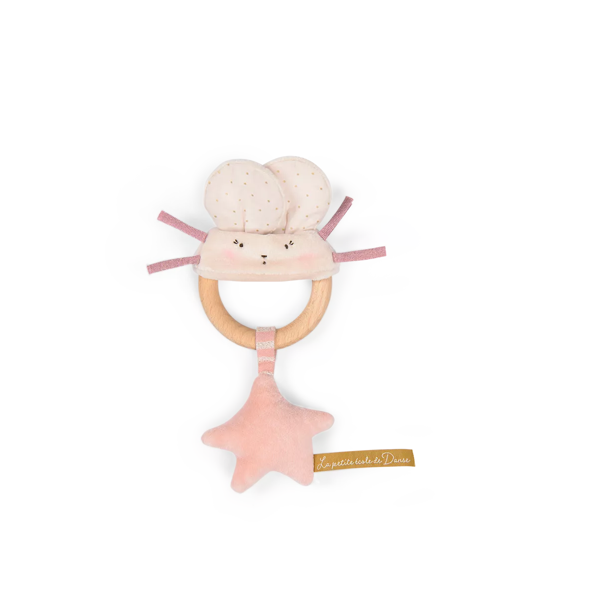 Moulin Roty Pink Mouse Wooden Ring Rattle, La Petite Ecole de Danse