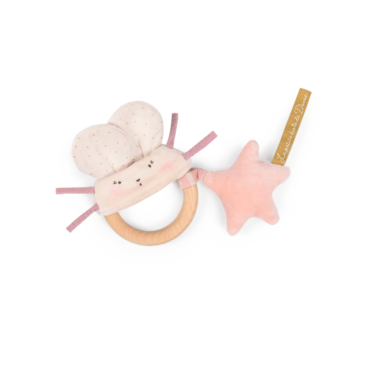 Moulin Roty Pink Mouse Wooden Ring Rattle, La Petite Ecole de Danse