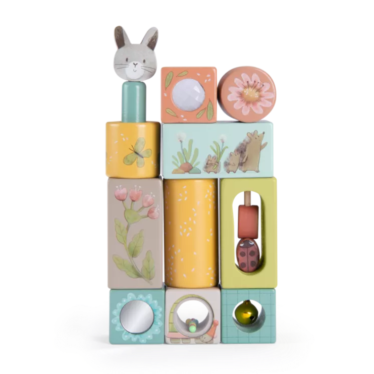 Moulin Roty Stack Up Wooden Activity cubes Toy, Trois Petits Lapins