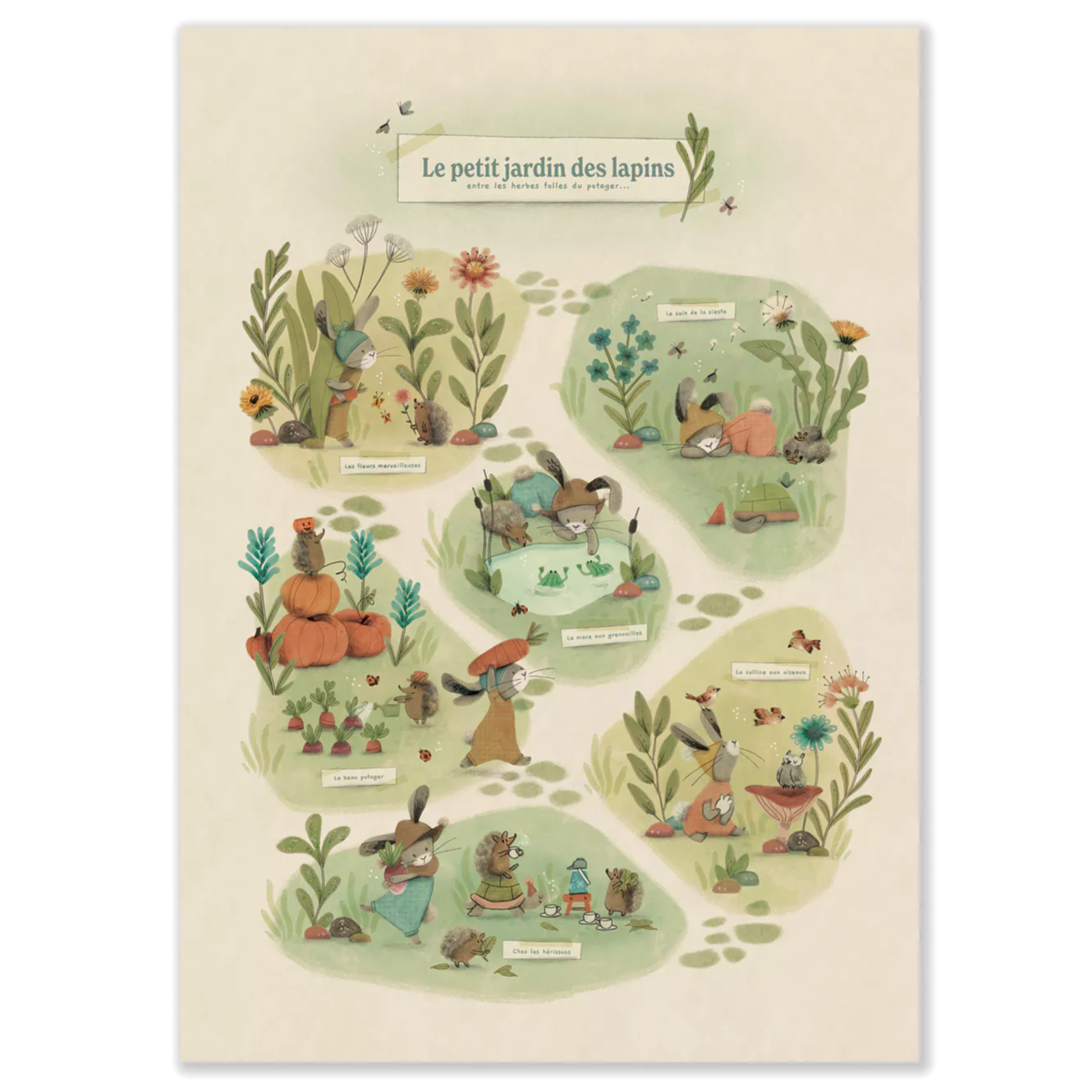 Moulin roty poster rabbits in the garden
