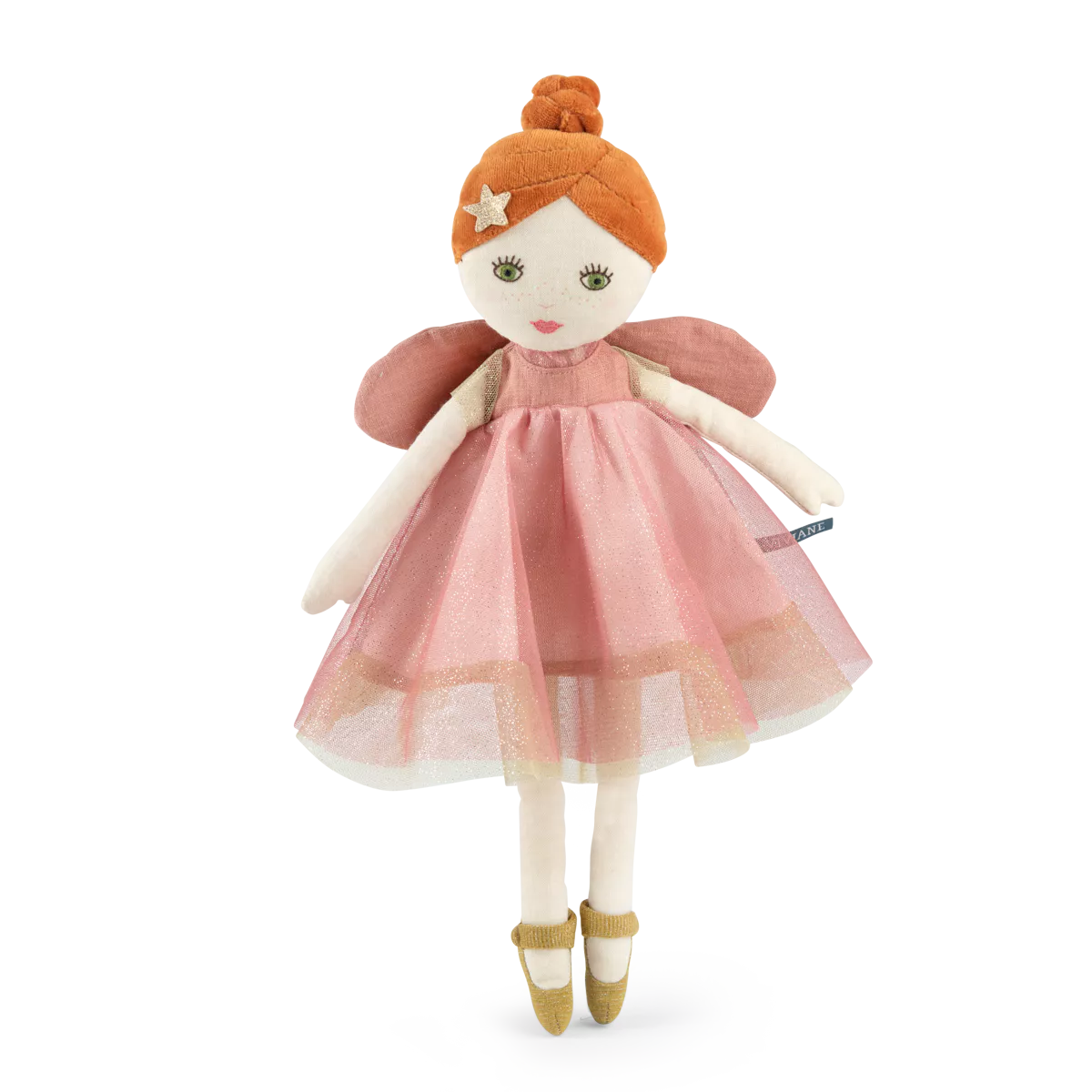 pink fairy doll with a pink dress on a white background