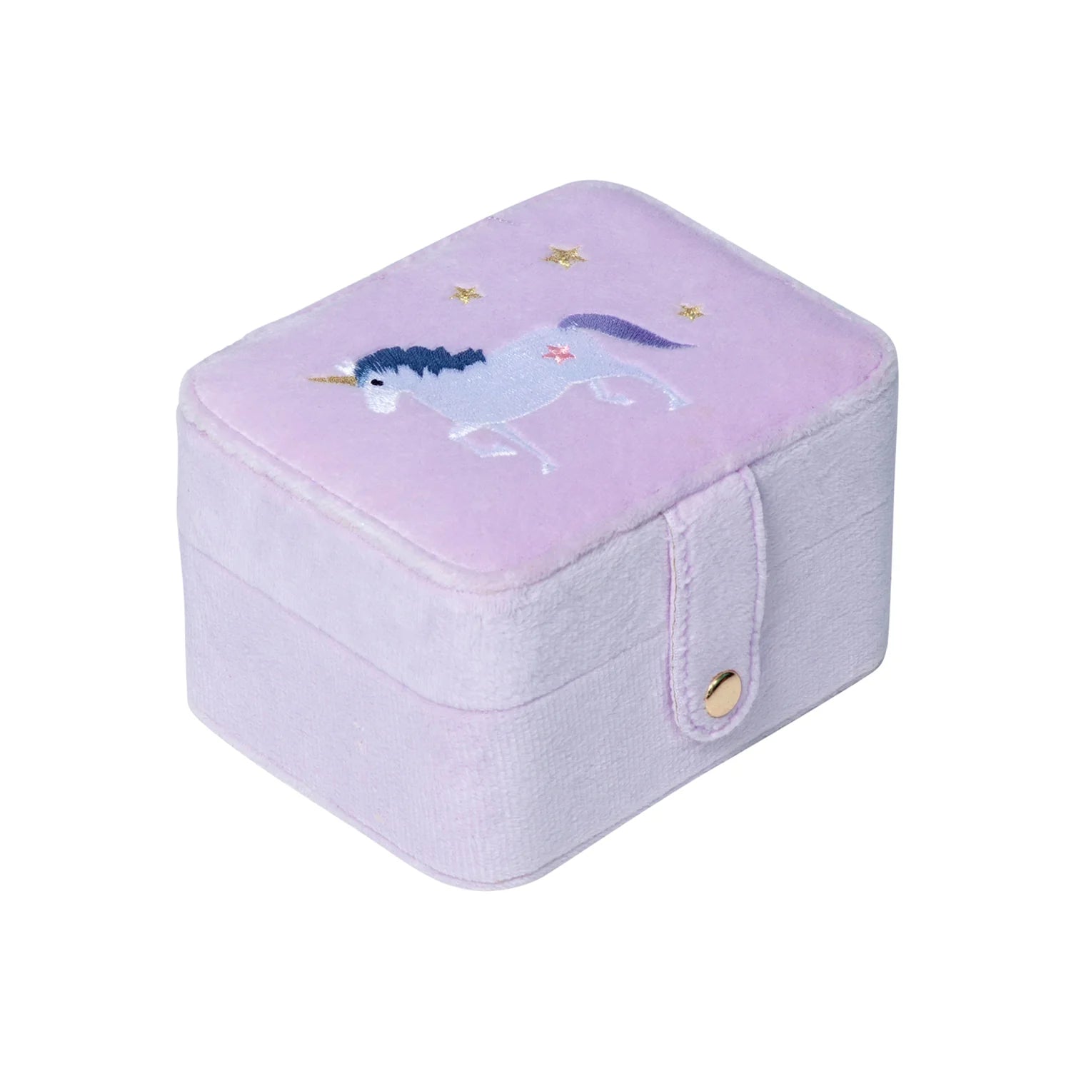 Purple jewelry box with a unicorn design on a white background
