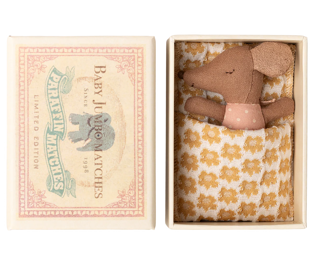 Maileg sleepy wakey mouse girl in a matchbox