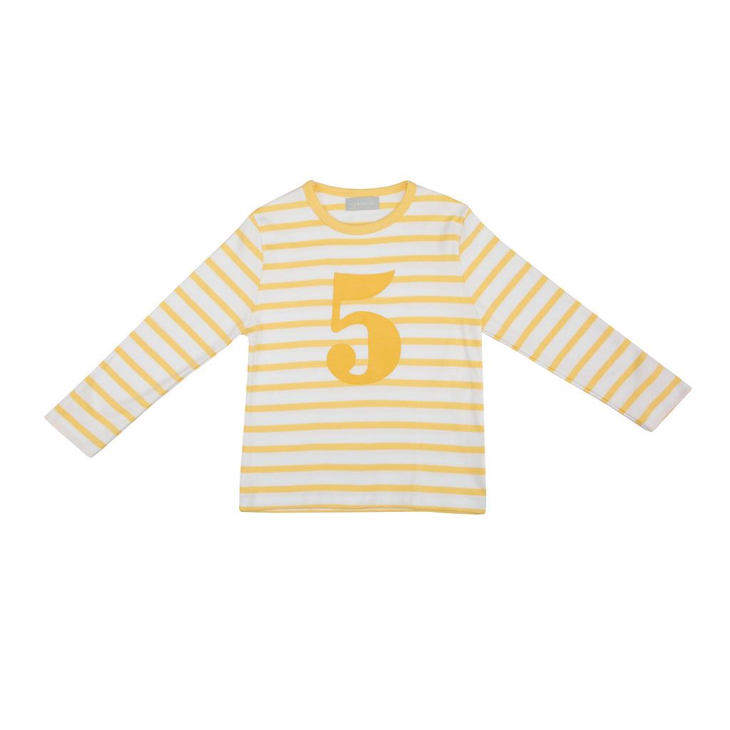 Bob and Blossom Number 5 Breton T-Shirt - Buttercup and white