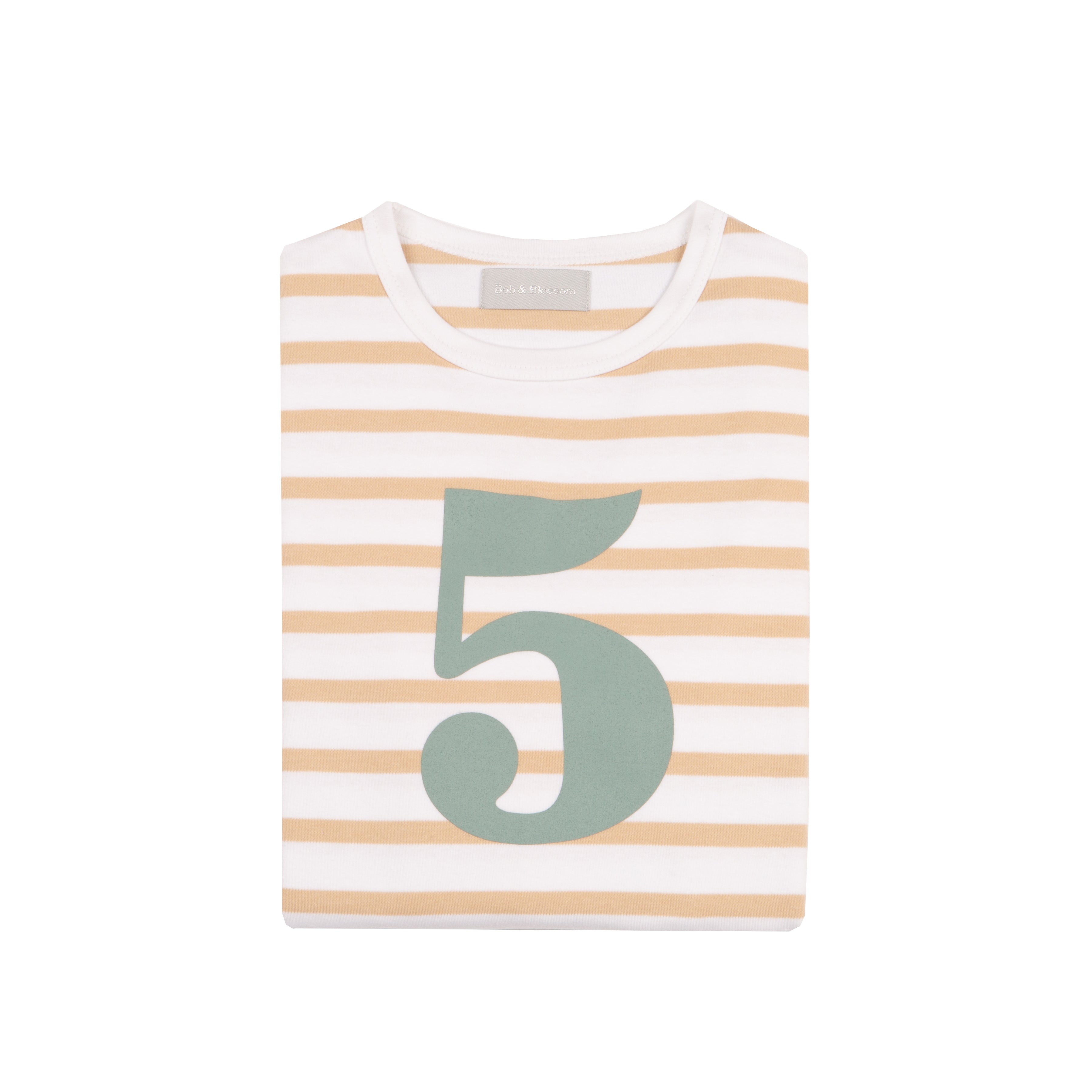 Bob and Blossom Number 5 Breton T-Shirt - Biscuit and green