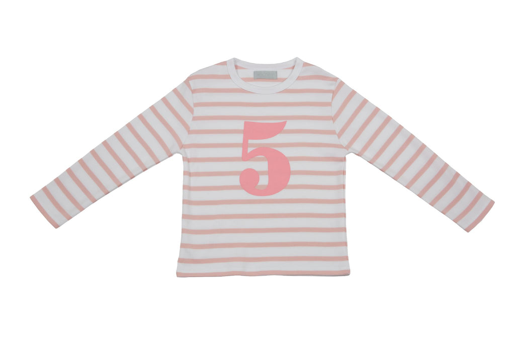 Bob and Blossom Number 5 Breton T-Shirt - dusty pink & white