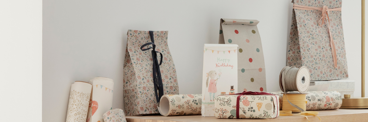 Maileg gift bags, gift wrap and ribbons