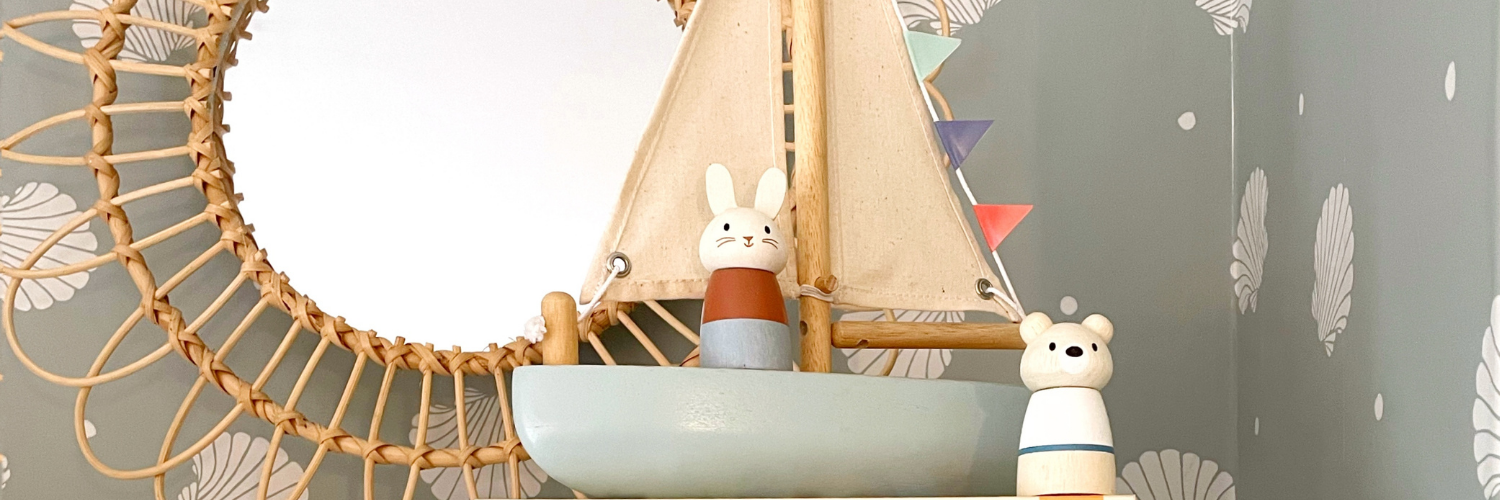 Tender Leaf toys wooden sailaway boat and wooden figures