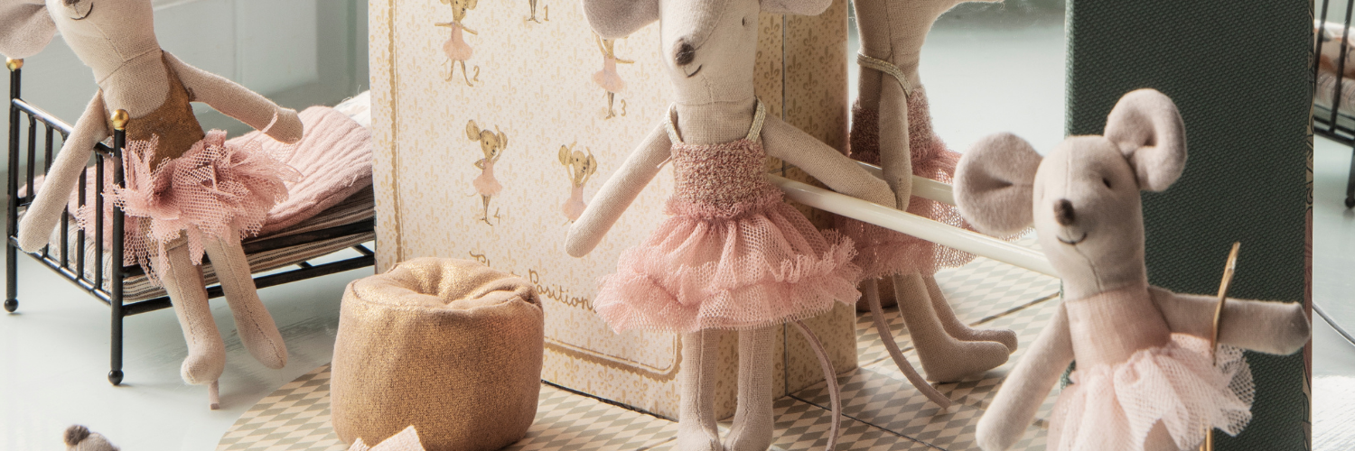 Shop Maileg's beautiful ballerina Maileg ballerina dance mice: Giselle, Swan Lake and Mirabelle.