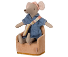 Maileg armchair for dolls houses in the  colour rose with mum mouse 