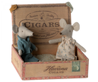 Maileg Mum and Dad mice in a Cigar Box