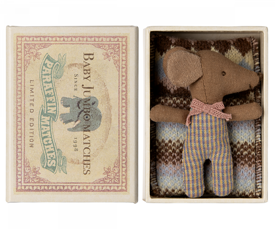 Maileg Sleepy Wakey Baby mouse in a matchbox, Rose