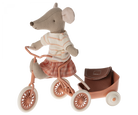 Maileg Big Sister Tricycle Mouse with Backpack, Coral