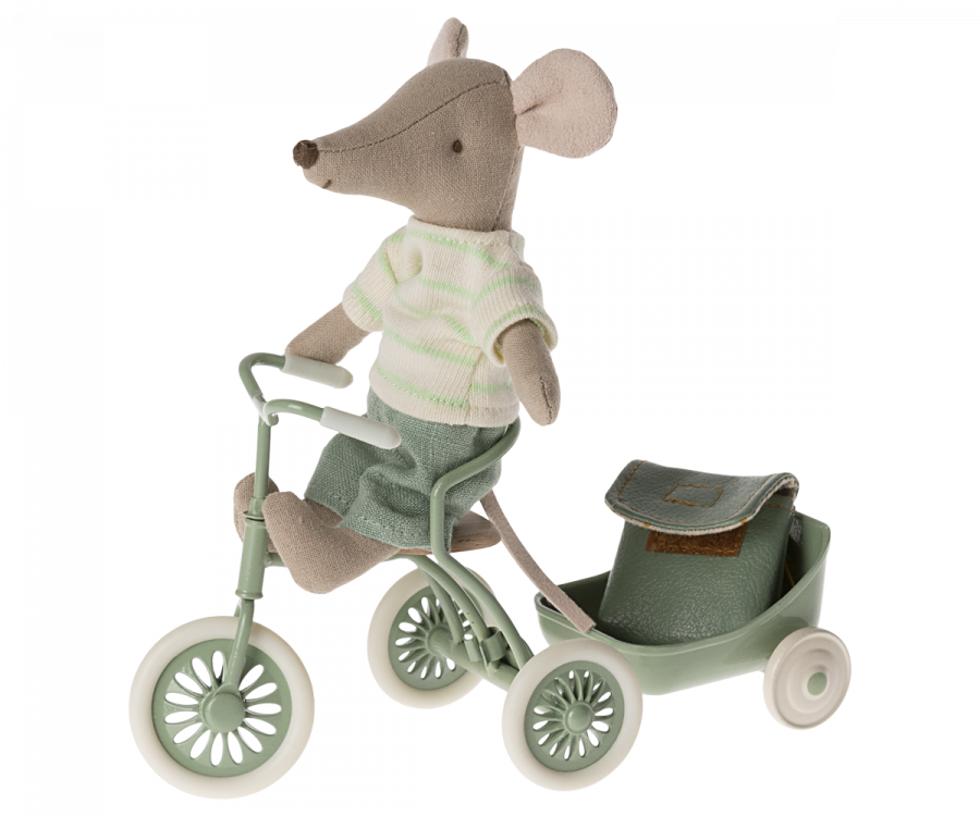 Maileg Big Brother Tricycle Mouse with Backpack, Mint